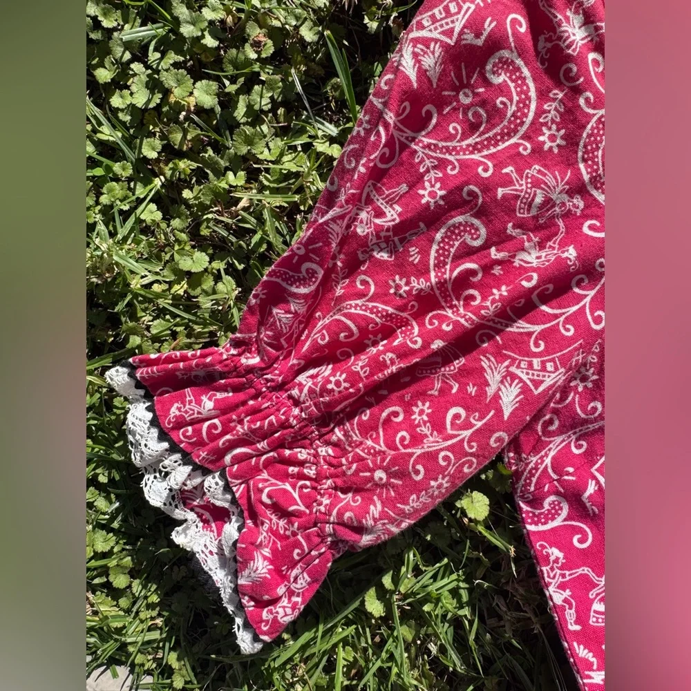 40s Inspired Red Novelty Print Paisley Dress Sz SM - Picture 5 of 12